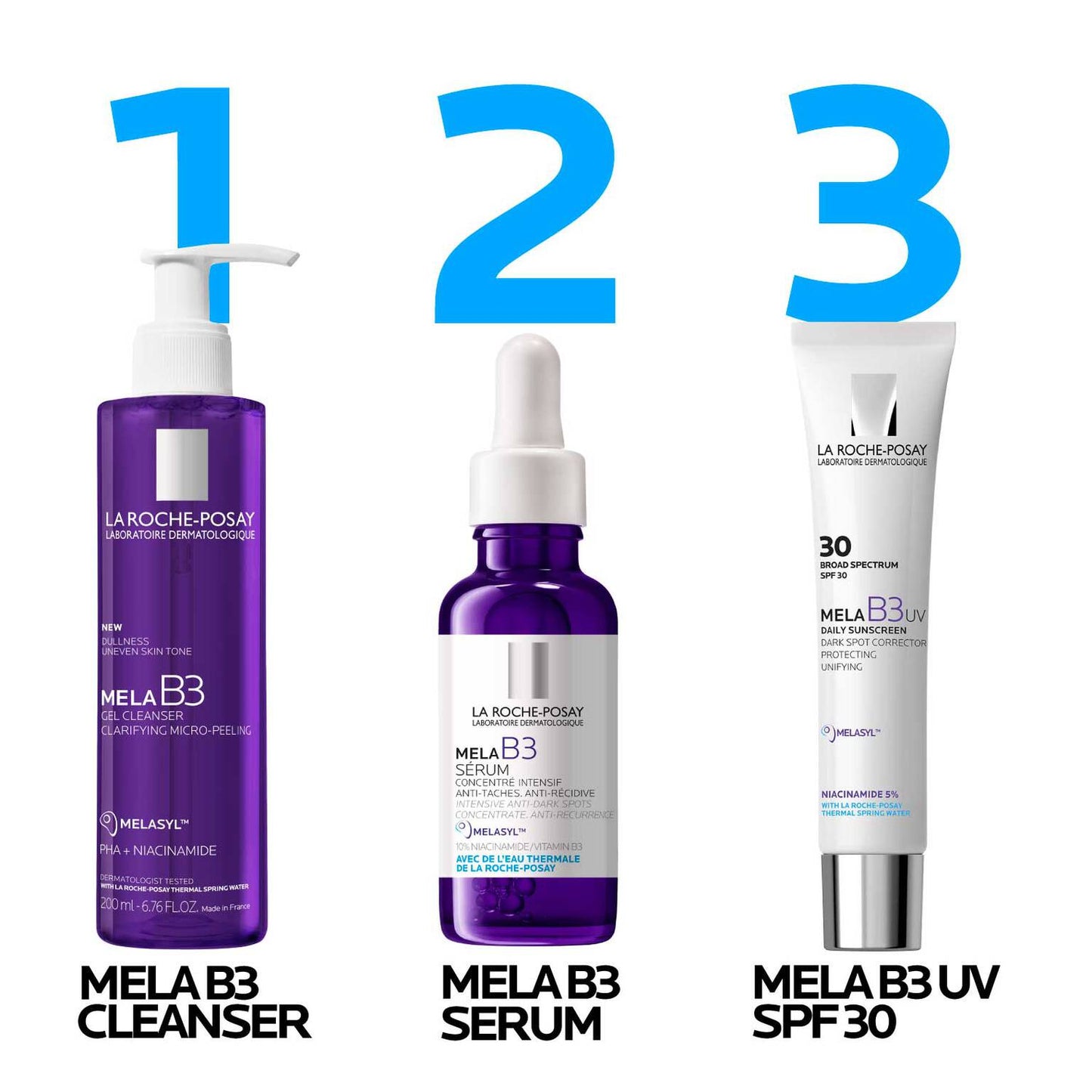 mela-b3-facial-gel-cleanser-with-melasyltm-niacinamide-j0 LaRochePosay-Product-MelaB3-MelaB3Cleanser-200ml-03337875890069-Routine_1500x1500_REV.jpg